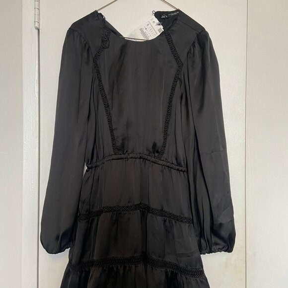 ZARA Satin Effect dress with lace inserts - Picture 3 of 4